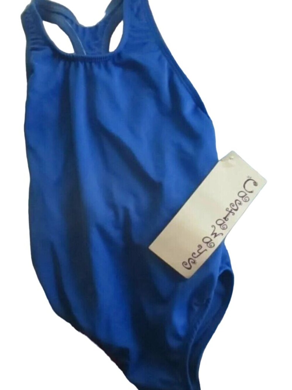 GIRLS Swimsuit 10 Vintage 1980's NYLON BLUE 1 Piece swim suit CASTAWAYS New nwt
